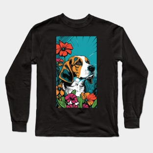 Beagle Dog Vibrant Tropical Flower Tall Retro Vintage Digital Pop Art Portrait 4 Long Sleeve T-Shirt